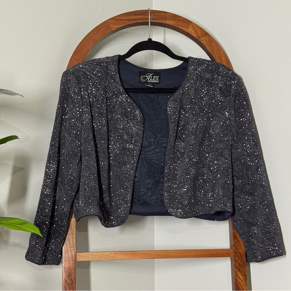 Alex Evenings 18 Gray Mother Of Bride Glitter Jacquard Bolero Jacket - Picture 1 of 8